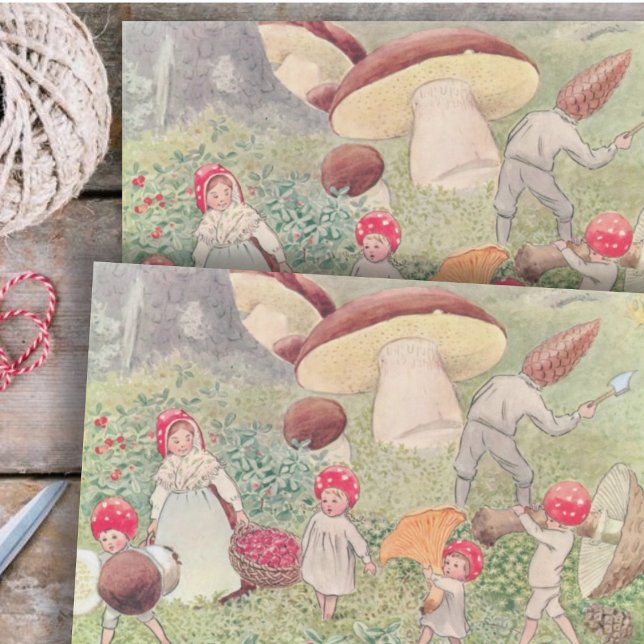 Papel De Seda Animais de floresta e crianças Elsa Beskow (Criador carregado)