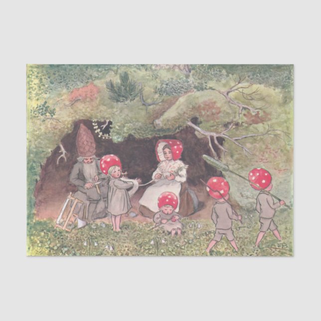 Papel De Seda Animais de floresta e crianças Elsa Beskow (Frente )