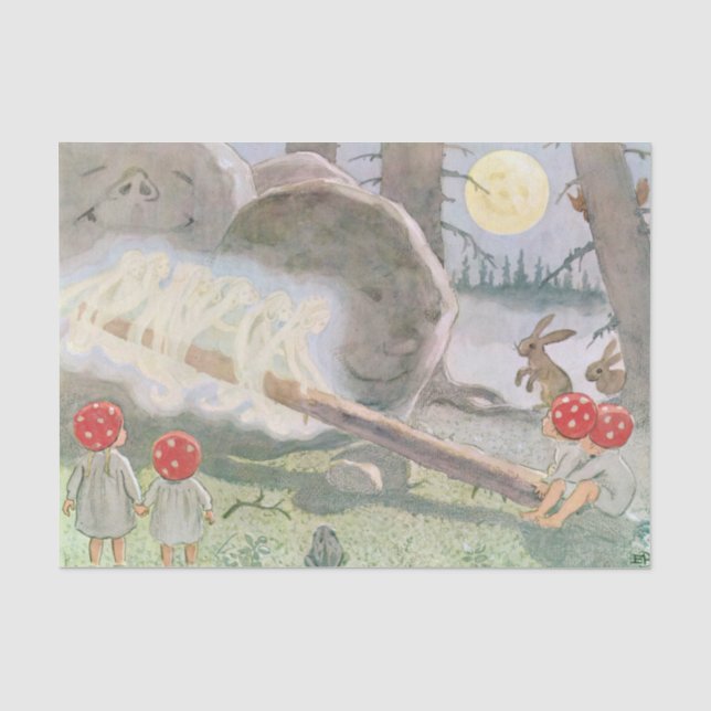 Papel De Seda Animais de floresta e crianças Elsa Beskow (Frente )