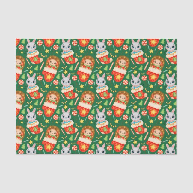 Papel De Seda Animais de Natal da Floresta Fofa, Meias, Luvas (Frente )