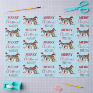 Papel De Seda Animais engraçados de Natal com chapéus e luzes de