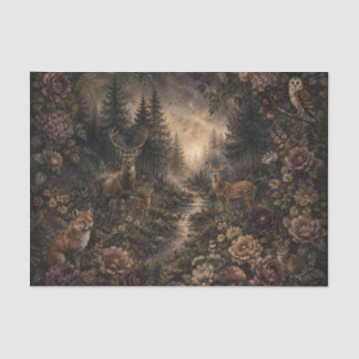 Papel De Seda Animais Florais Góticos da Floresta de Madeira Esc