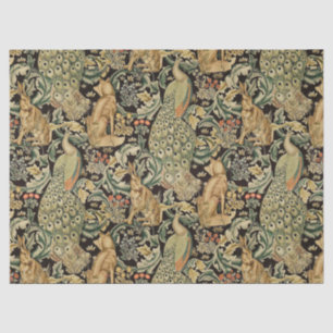 PAPEL DE SEDA ANIMAIS FLORESTAIS, FOX, PEACOCK, ORELHA NA FLORAL