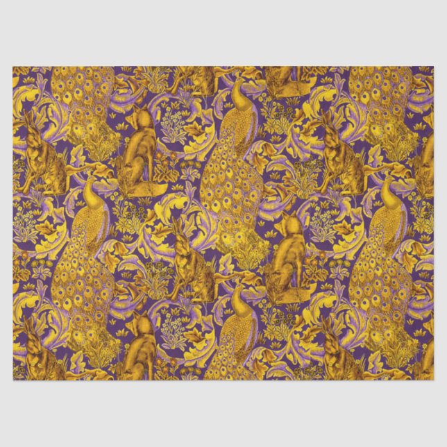 PAPEL DE SEDA ANIMAIS FLORESTAIS,FOX,PEACOCK,PEPAR DOURADO (Frente )
