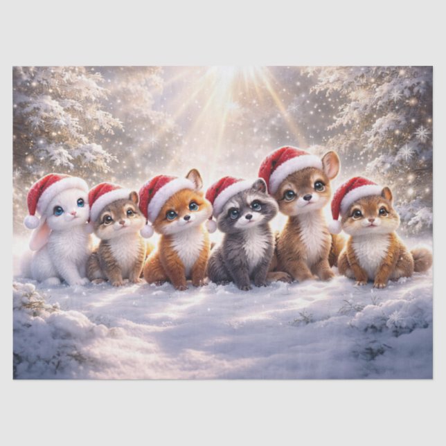 Papel De Seda Animais Fofos da Floresta no Natal (Frente )