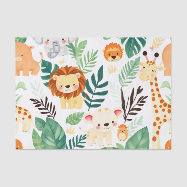 Papel De Seda Animais Fofos da Savana no Padrão de Selva (Frente )