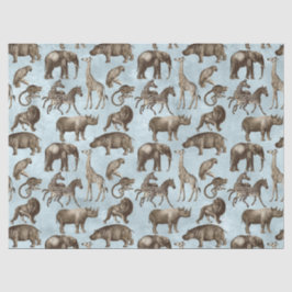 Papel De Seda Animais Safari na Decoupage Azul-Claro