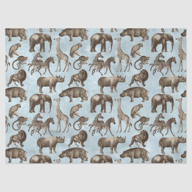 Papel De Seda Animais Safari na Decoupage Azul-Claro (Frente )