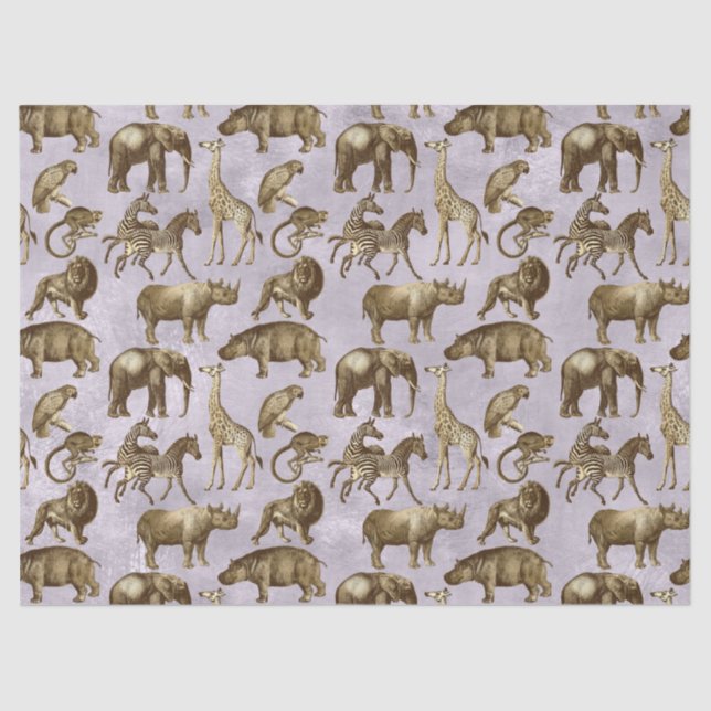 Papel De Seda Animais Safari na Decoupage Púrpura Leve (Frente )