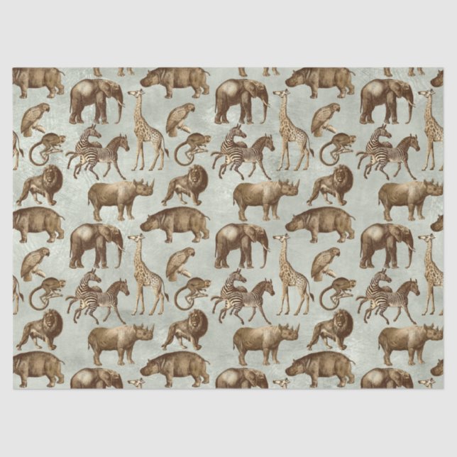 Papel De Seda Animais Safari na Decoupage Verde-Luz (Frente )