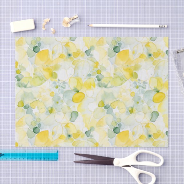 Papel De Seda Aniversário Abstrato Limões Amarelos (Arte )