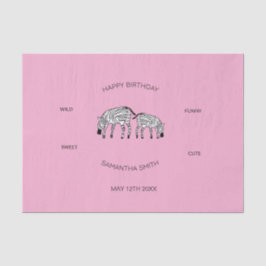 Papel De Seda Aniversário, Bonita e Feliz Zebras Queniana Rosa