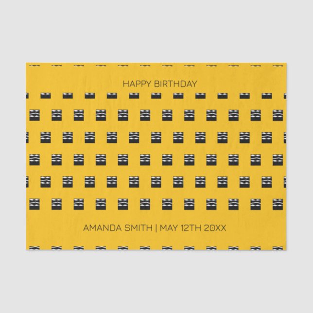 Papel De Seda Aniversário branco, preto e branco, cor de laranja (Frente )