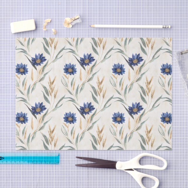 Papel De Seda Aniversário das Flores Azuis (Arte )