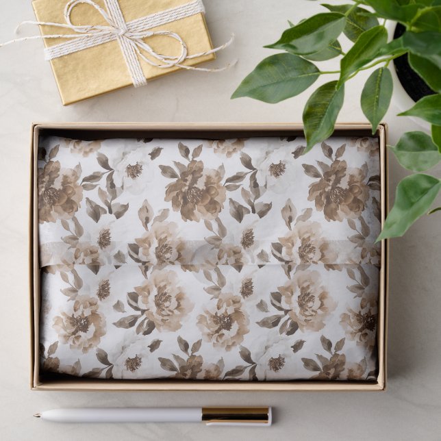 Papel De Seda Aniversário das Flores Brancas Castanhas (Presente)