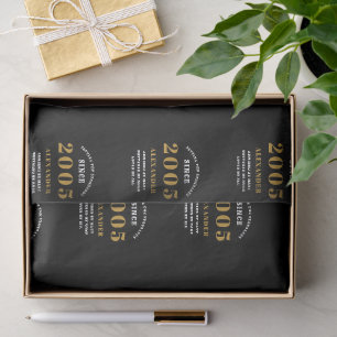 Papel De Seda Aniversário de 21 anos 2005 Preto Dourado Chic Ele