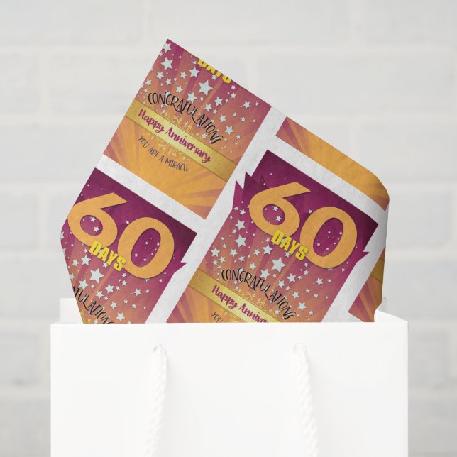 Papel De Seda Aniversário de 60 Dias de Sobriedade Numeração em  (Sacola de presentes)
