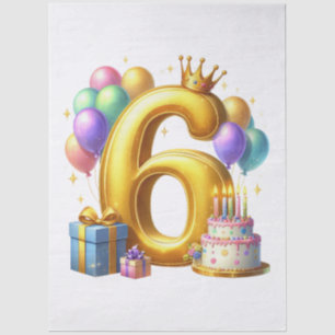 Papel De Seda Aniversário de 6 anos dourado