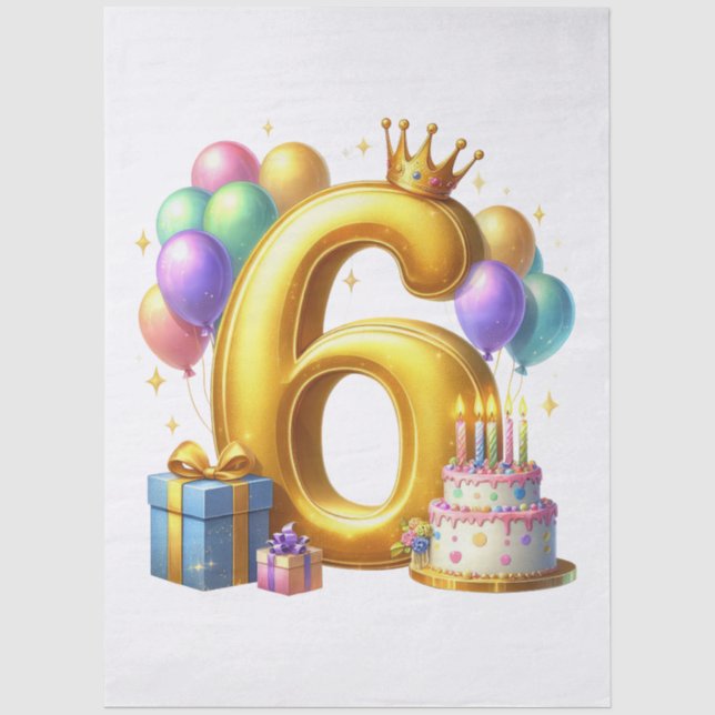 Papel De Seda Aniversário de 6 anos dourado (Frente )