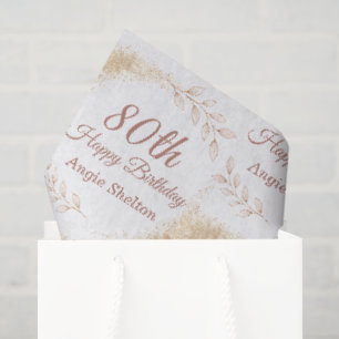 Papel De Seda Aniversário de 80 anos com Brilho Dourado Elegante