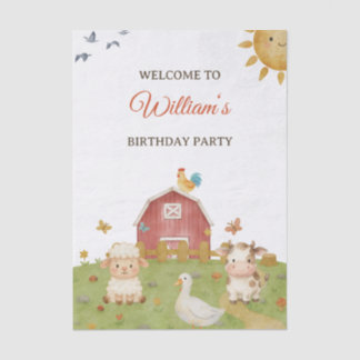 Papel De Seda Aniversário de Animais da Fazenda em Aquarela Fofa