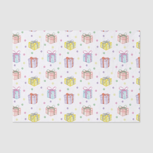 Papel De Seda Aniversário de Aquarela Presente e Confetti (Frente )