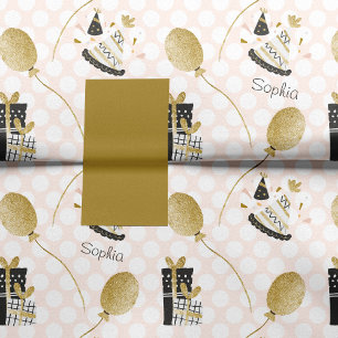 Papel De Seda Aniversário de criança Dourado de Balões de Glitte
