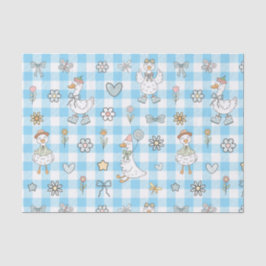 Papel De Seda Aniversário de Gingham Azul de Ganso bobo