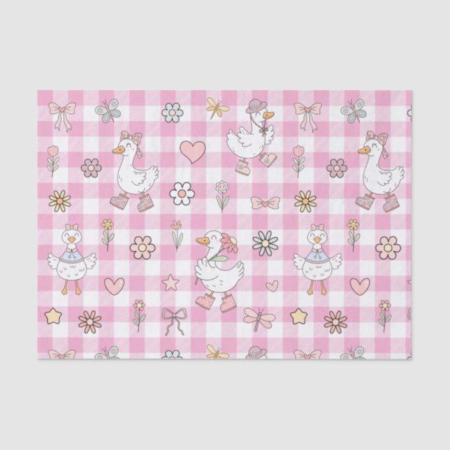 Papel De Seda Aniversário de Gingham Rosa-Rosa-bobo (Frente )