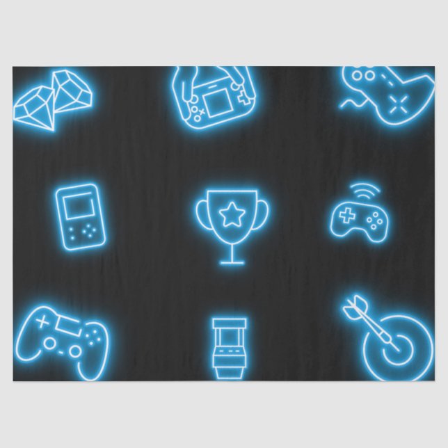 Papel De Seda Aniversário de jogos de vídeo neon qualquer ano  (Frente )