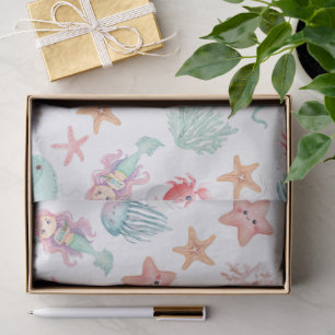 Papel De Seda Aniversário de Menina Sereia Debaixo do Mar
