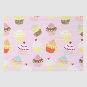 Papel De Seda Aniversário do Padrão do Cupcake Rosa-Gelado 