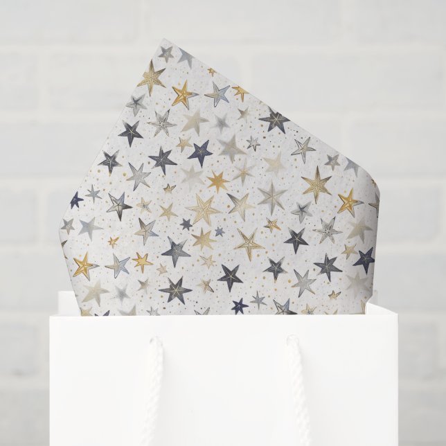 Papel De Seda Aniversário Estrelas Douradas Azuis (Sacola de presentes)