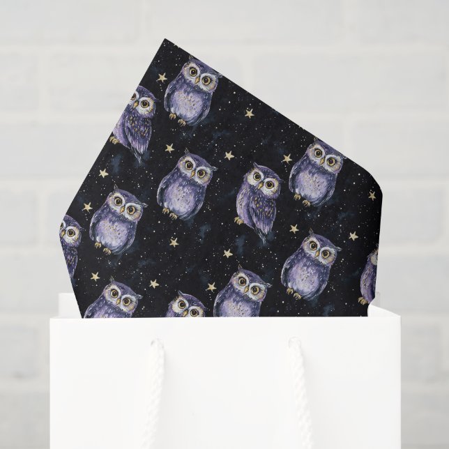 Papel De Seda Aniversário Estrelas Mágicas de Corujas Roxas (Sacola de presentes)