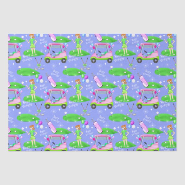 Papel De Seda Aniversário Feliz Tema Golfe Feminino (Frente )
