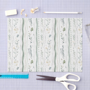 Papel De Seda Aniversário Floral Chic Verde Branco