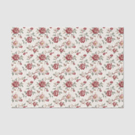 Papel De Seda Aniversário Floral Vermelho Creme Chic Bonito