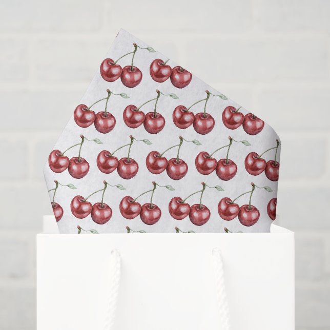 Papel De Seda Aniversário Fruta Cerejas Vermelhas (Sacola de presentes)