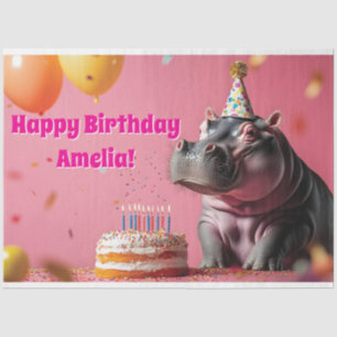 Papel De Seda Aniversário Hippo com Bolo e Balões