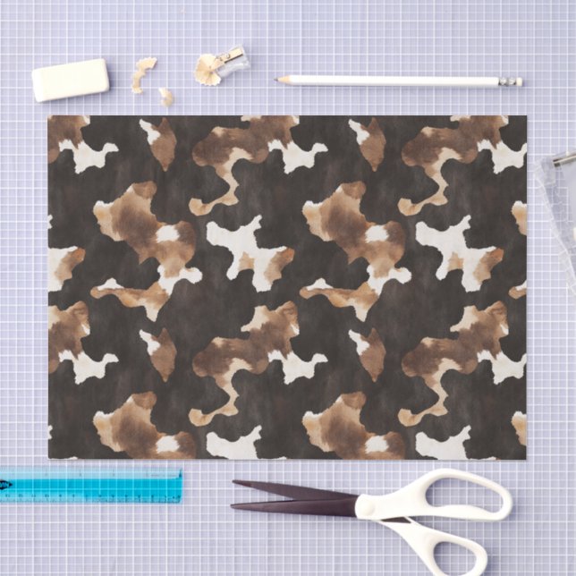 Papel De Seda Aniversário Impressão Vaca Creme Marrom Preto (Arte )