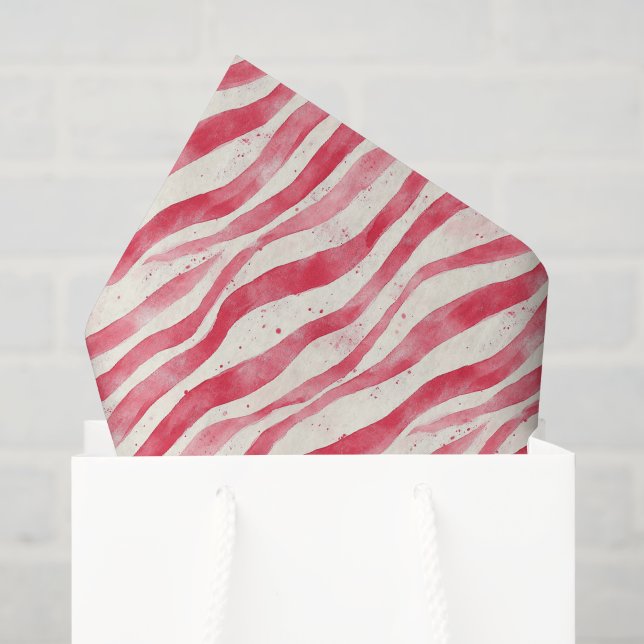 Papel De Seda Aniversário Listras Caprichosas Vermelho Branco (Sacola de presentes)