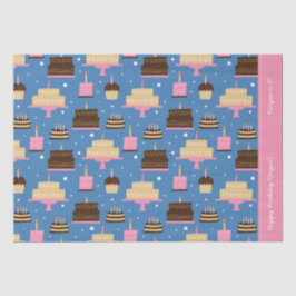 Papel De Seda Aniversário Padrão de Bolo Nome Personalizado + Sa