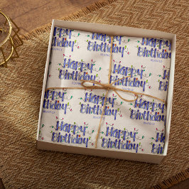 Papel De Seda Aniversário Personalizado com Folha de Mão Azul Du