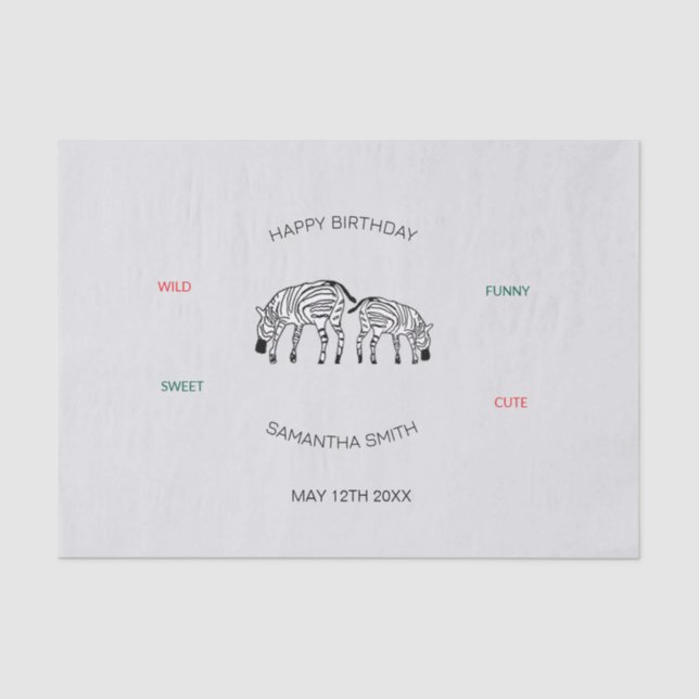 Papel De Seda Aniversário, Zebras Quenianas bonitas e felizes (Frente )