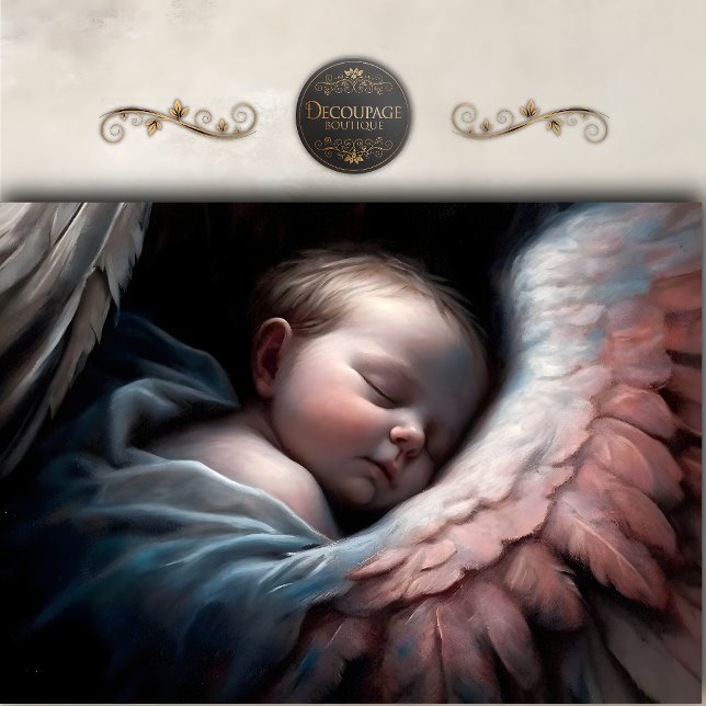 Papel De Seda Anjo Bebê Dormindo Asas Temperamentais Decoupagem (Sleeping Baby Angel Moody Wings Decoupage Tissue Paper)