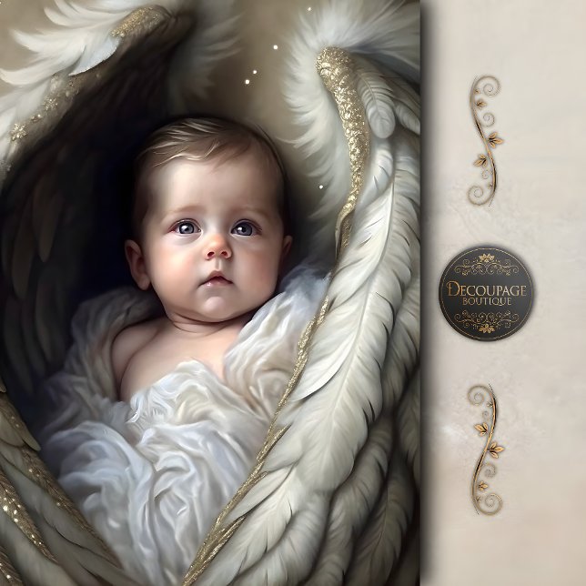 Papel De Seda Anjo Bebê em Asas Macias Decoupagem (Baby Angel In Soft Wings Decoupage Tissue Paper)