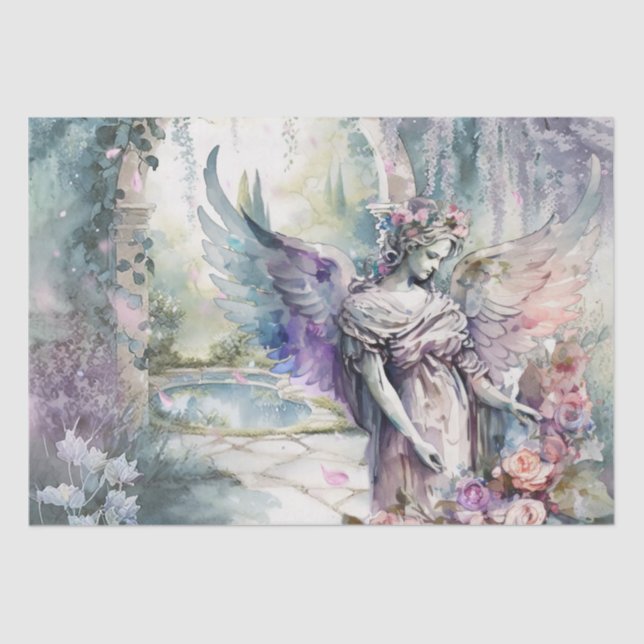 Papel De Seda Anjo De Aquarela Em Jardim (Frente )