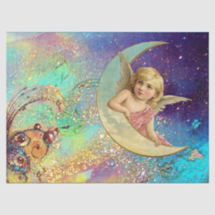 PAPEL DE SEDA ANJO DE LUA EM ESPUMA FLORAL AZUL AMARELA DOURADA