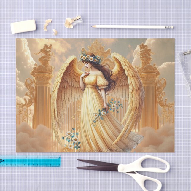 Papel De Seda Anjo do Portão Celestial Elegante (Arte )