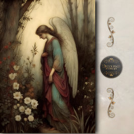 Papel De Seda Anjo Humilde Floral de Madeira Decoupage de Oração